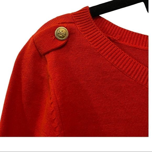 DALIA Red/White Stripe Long Sleeve Crew Neck Sweater with Shoulder Buttons Small - Picture 2 of 7